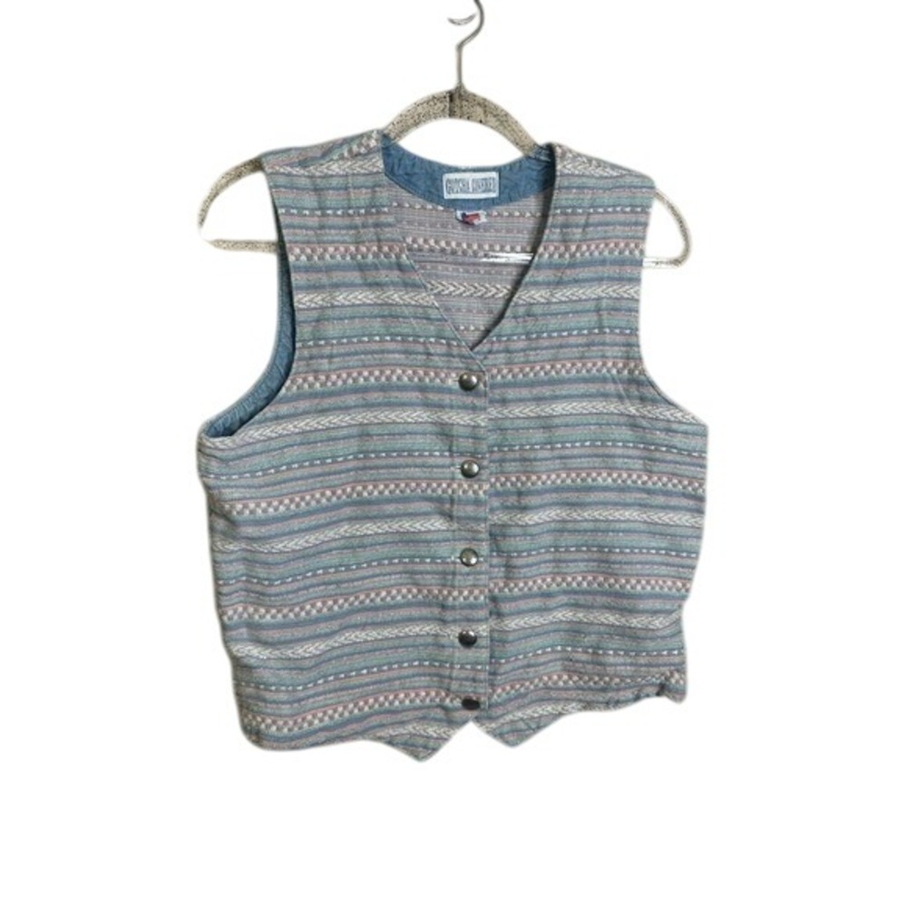 Vintage Gotcha‎ Covered Vest Women's M Southwestern Aztec Button Front USA Made